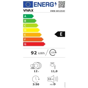 VIVAX DWB-601252C, 12 seturi, 6 programe, Clasa E, AquaStop, 60 cm, Inox