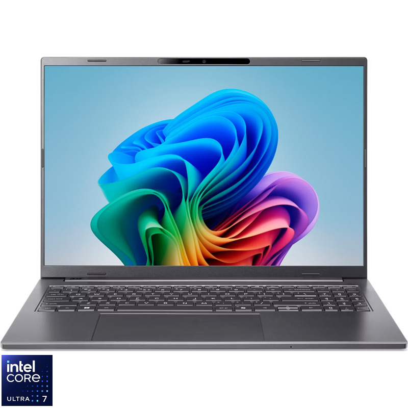 Laptop Acer 16'' Aspire 16 AI A16-52M, WUXGA+ OLED 120Hz, Procesor Intel® Core™ Ultra 7 256V (12M Cache, up to 4.80 GHz), 16GB LPDDR5X, 1TB SSD, Intel Arc 140V, No OS, Steel Gray