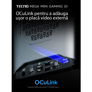 Tecno Gaming Mega Mini G1, Intel Core i9-13900H 5.4GHz , 32GB DDR5, 1TB SSD, RTX 4060 8GB, Wi-Fi, Bluetooth, HDMI, Windows 11 Home, Sistem cu racire lichida, Display integrat