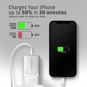 AXAGON ACU-PQ20W, 1x USB-C, 1x USB, PD3.0/QC4+, 20W, White