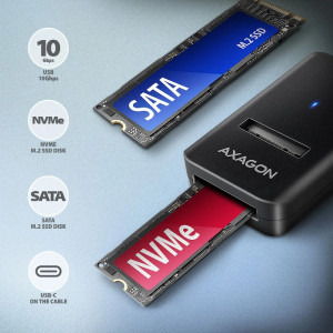 AXAGON ADM2-CM 1x USB-C Male - 1x M.2 NVMe/SATA Female, 10cm, negru