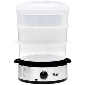 iHunt Aparat de gatit cu aburi, Aparat de gatit cu abur Bro Steamer XXL, 800W, 9L, Argintiu/Negru