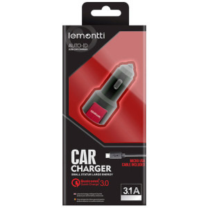 Lemontti 2x USB, 18W, Black/Red + cablu USB-C