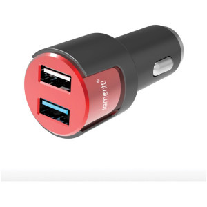 Lemontti 2x USB, QC 3.0, 18W, Black/Red + cablu USB-C