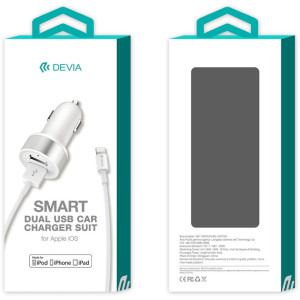 Devia 2x USB, 12W, White + cablu USB la Lightning MFI