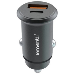 Lemontti 1x USB-C Fast Charging PD, 1x USB-A QC 3.0, 65W, Black