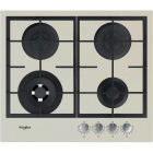 Plita incorporabila Whirlpool GOFL629S, Gaz, 4 arzatoare, MultiStep, Gratar fonta, 60 cm, Sticla argintie