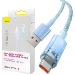 Baseus Explorer, USB Male la USB-C Male, 100W 1 m, Quick Charge, Light Blue, amperaj maxim suportat 6A