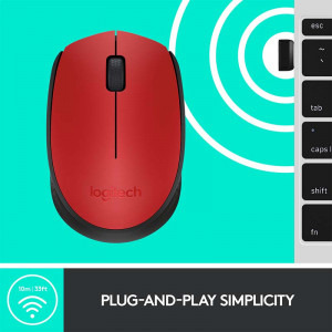 Logitech M171, Wireless, Red