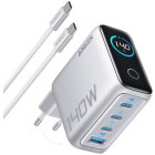 Incarcator retea Anker Zolo B2697, 3x USB-C, 1x USB, Quick Charge 140 W, GaN, Display, Silver + Cablu USB-C inclus