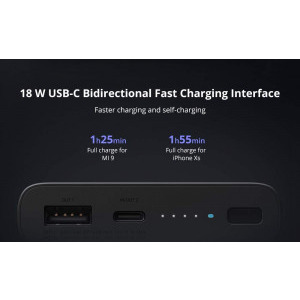 Xiaomi Qi Wireless, 10000 mAh, Suport 10W Wireless Fast Charging, USB-C, Black