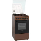Aragaz Heinner HFSC-V60LITGC-BRW, Mixt, 4 arzatoare, Aprindere electrica plita, Dispozitiv de siguranta, Cuptor electric, 6 functii, Timer, Grill, 60 cm, Maro