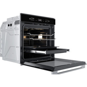 Whirlpool W7OS44S1P, Electric, 73 L, Autocuratare pirolitica, 6th Sense, Display, Clasa A+, Inox/Negru
