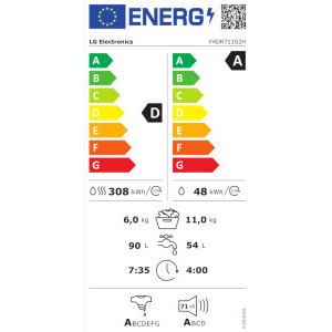 LG F4DR711S2H, Spalare 11 kg, Uscare 6 kg, 1400 RPM, Clasa D, Inverter DirectDrive, Turbo Wash, Alb