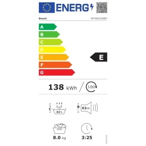 Bosch WTH83256BY, Pompa de caldura, 8 kg, Clasa E, AutoDry, SensitiveDrying, Alb