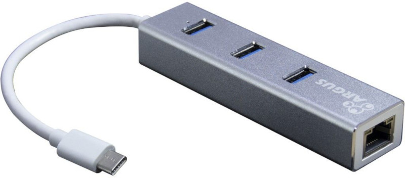 Hub USB Inter-Tech IT-410, 3 porturi, USB 3.0 + RJ-45, Argintiu