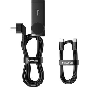Baseus GaN3 Pro Powerstrip, 2x USB-C, 2x USB, 1x Schuko, Quick Charge 100 W, Black + Cablu USB-C inclus