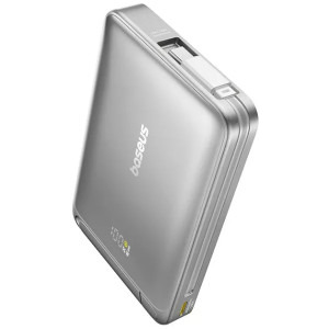 Baseus Nomos Qi2, 10000 mAh, 2x USB-C, 45 W, Display, Cablu USB-C integrat, Silver