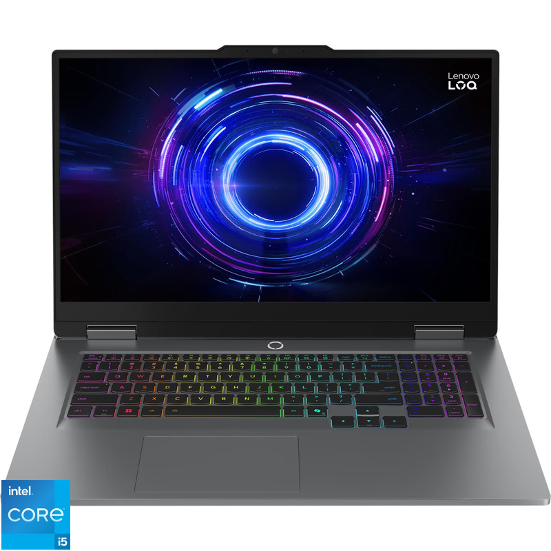 Laptop Lenovo Gaming 17.3'' LOQ 17IRX10, FHD IPS 165Hz, Procesor Intel® Core™ i5-13450HX (20M Cache, up to 4.60 GHz), 32GB DDR5, 1TB SSD, GeForce RTX 5050 8GB, No OS, Luna Grey