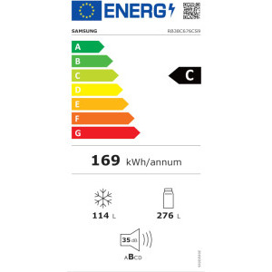 Samsung RB38C676CS9/EF, 390 L, Clasa C, Total No Frost, All-Around Cooling, Digital Inverter, AI Energy, 203 cm, Inox