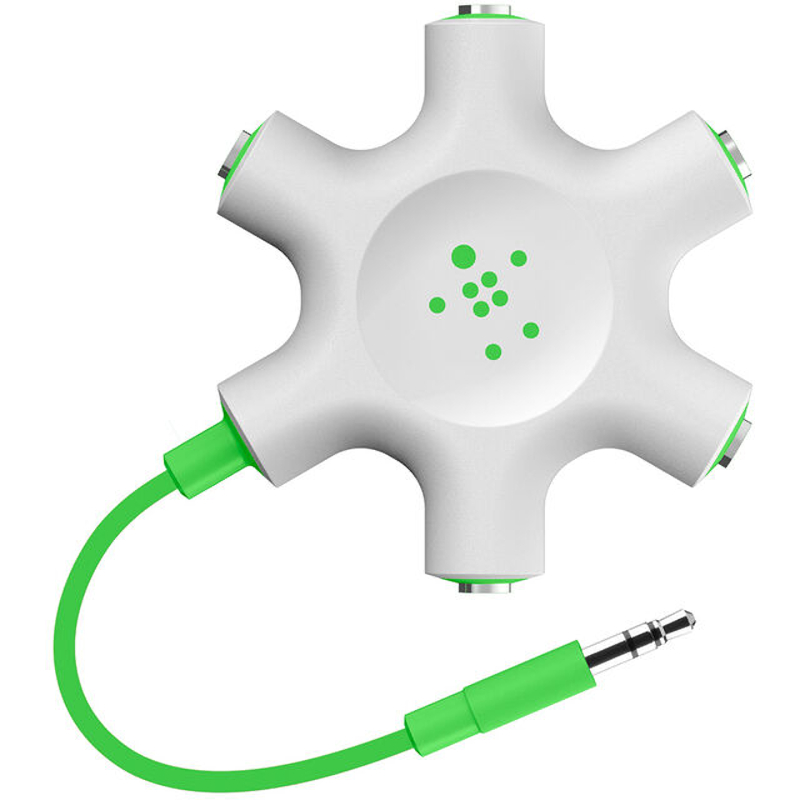 Adaptor Belkin RockStar, Splitter Audio 1x Jack 3.5 mm Male - 5x Jack 3.5 mm Female, alb-verde