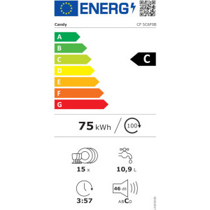 Candy CF5C6F0B, 15 seturi, 8 programe, Clasa C, Wash & Dry 35', Speed-Drive Inverter, Automatic Open Door, 60 cm, Negru