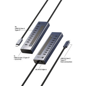 Icy Box IB-HUB1450-C31 10-port USB-C Hub Blue