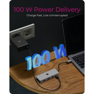 Icy Box Docking Station IB-DK4012-CPD, 9-in-1, 100W Power Delivery, 2x HDMI, 2x USB 3.0, 1x USB 2.0, Gigabit LAN, SD/microSD card reader