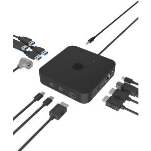 Icy Box Docking Station IB-DK4090-C, USB Tip C, 12-in-1, 85W Power Delivery, suport 3 monitoare 4K, Gigabit LAN, Black