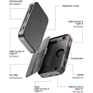 Icy Box Docking Station IB-DK4071M-CU31, USB Tip C, 7-in-1, incarcare 100W, redare 4K, M.2 SSD slot