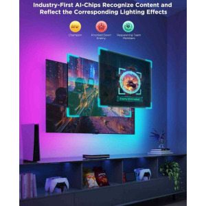 Govee Banda LED pentru TV RGB Smart H8604C12, Wi-Fi, Bluetooth, AI Sync Box 2, diagonala 55-65 inch