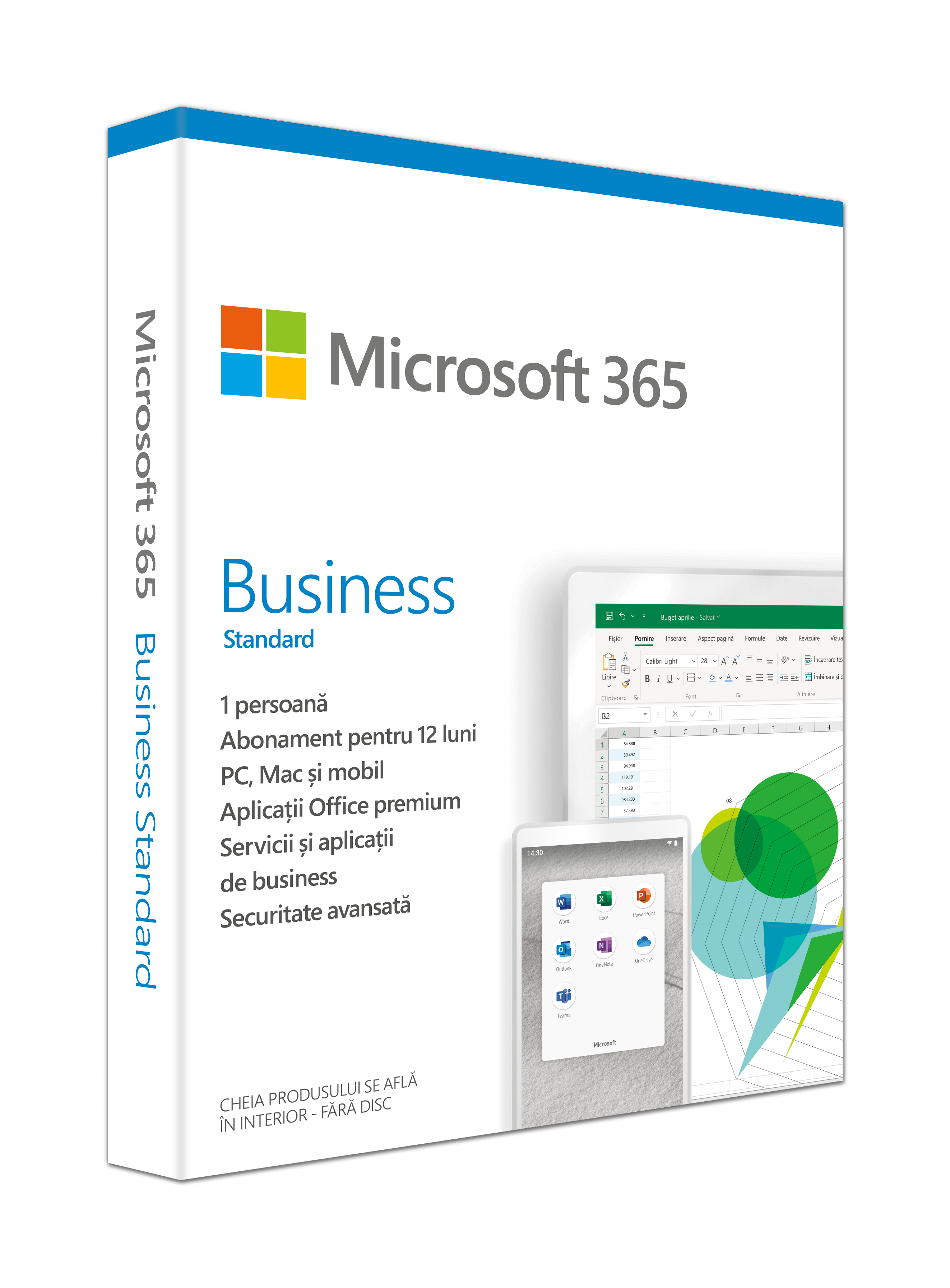 Aplicatie Microsoft 365 Business Standard, Engleza/Romana, Subscriptie 1 An, 1 Utilizator, Medialess Retail