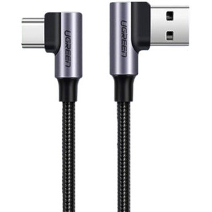 Ugreen US176, USB 90° Male la USB-C 90° Male, 2 m, Black, amperaj maxim suportat 3A