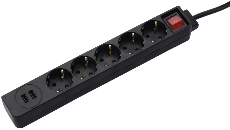 Priza/prelungitor Hama Multipriza, USB 3.4A, 1.4m, Negru