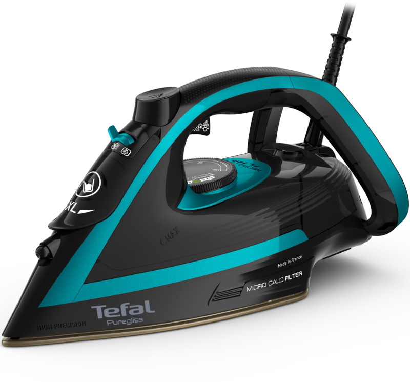 Tefal Fier de calcat PureGliss FV8066E0, 3000W, 50g/min, Negru/Albastru