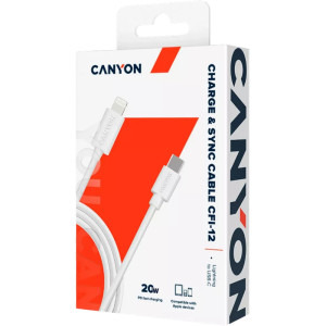 Canyon USB-C Male la Lightning Male, 2 m, White