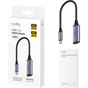 CUDY UH401, 1x USB-C Male - 1x HDMI 2.0 Female, argintiu