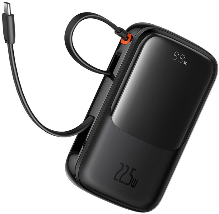 Baterie externa Baseus Qpow Pro+, 10000 mAh, 1x USB, 2x USB-C, 22.5 W, Display, Cablu USB-C, Black