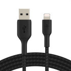 Cablu de date / adaptor Belkin BoostCharge Braided, USB Male la Lightning Male, 0.15 m, Black