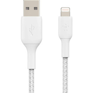Belkin BoostCharge Braided, USB Male la Lightning Male, 0.15 m, White
