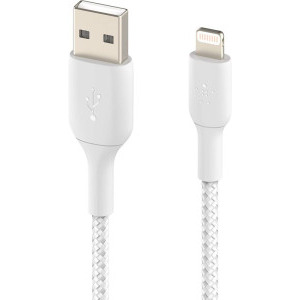 Belkin BoostCharge Braided, USB Male la Lightning Male, 0.15 m, White