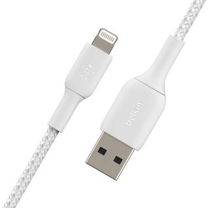 Belkin BoostCharge Braided, USB Male la Lightning Male, 0.15 m, White