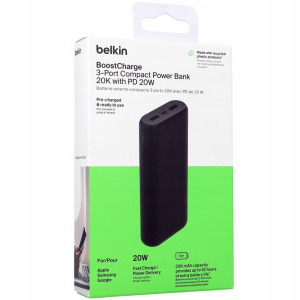 Belkin BoostCharge 20000 mAh, 2x USB, 1x USB-C, Black