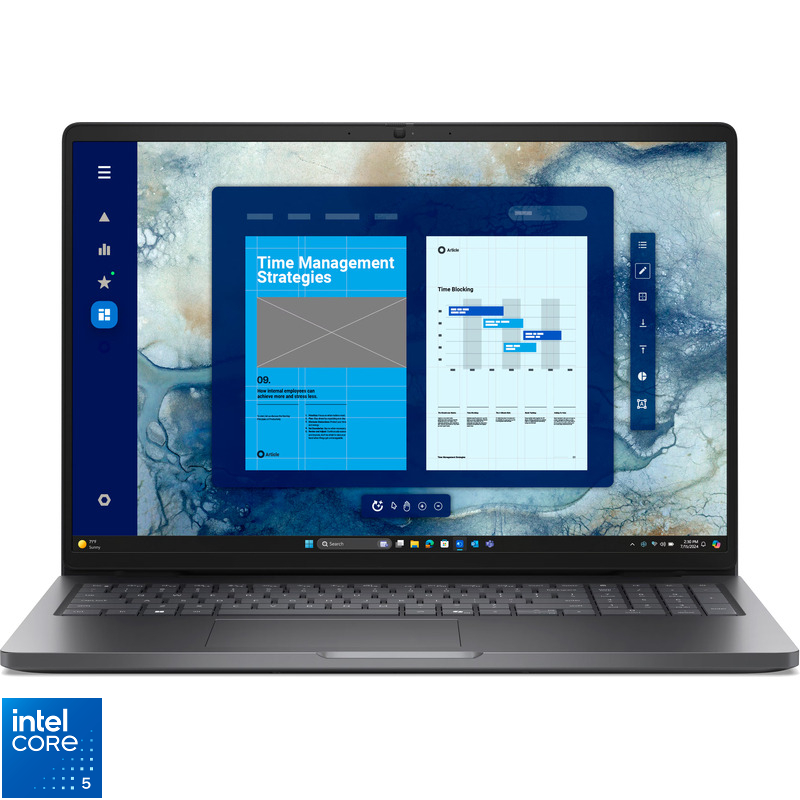 Laptop DELL 16'' Pro 16 PC16250, FHD+, Procesor Intel® Core™ 5 120U (12M Cache, up to 5.00 GHz), 16GB DDR5, 1TB SSD, Intel Graphics, Win 11 Pro, Magnetite, 3Yr BOS
