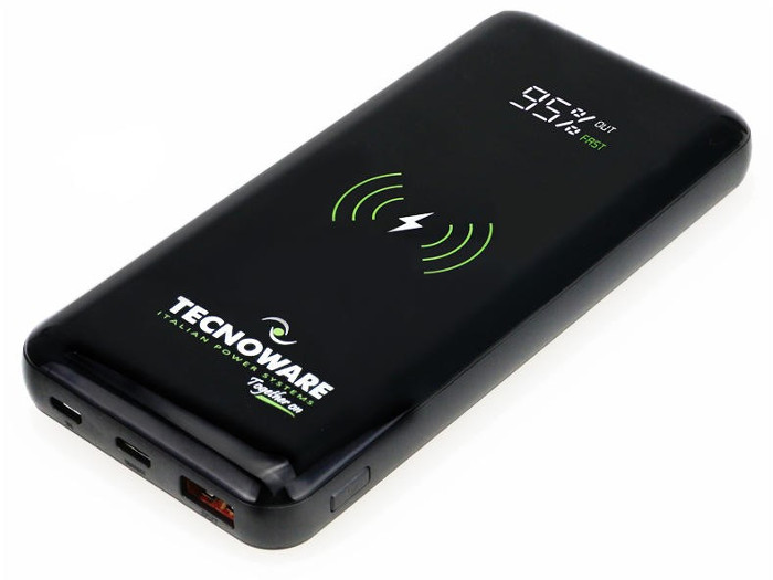 Baterie externa Tecnoware 10000 mAh, Wireless, 1x USB, 1x USB-C, Black