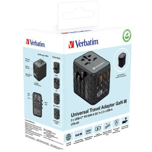 Verbatim Adaptor Universal UTA-05 Travel, 65W GaN3, 2x USB-C PD & QC4.0 + 2x USB