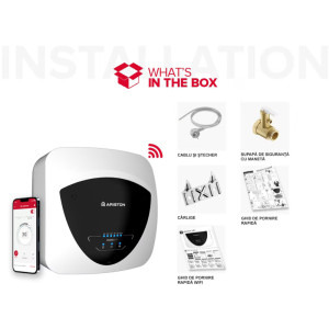 Ariston electric Andris Elite Wi-Fi 15/5 EU, 15 L, 1200 W, Butoane soft touch, Control vocal, Clasa A, Montare deasupra chiuvetei, Alb