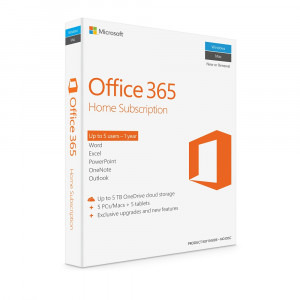 Microsoft Office 365 Home, 32/64 bit, Engleza, Subscriptie 1 an - 5 utilizatori, pentru PC/Mac, Telefon si Tableta