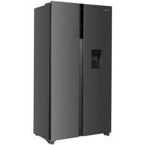 Heinner HSBS-H439NFXWDE++, 439 L, Clasa E, Full No Frost, Inverter, Dozator apa, Control electronic, Iluminare LED, 177 cm, Inox