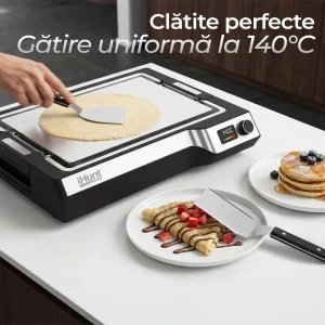 iHunt Plita electrica Teppanyaki, Plita electrica Bro Teppanyaki Grill, 1650W, Negru/Argintiu